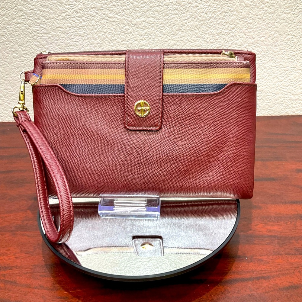 Giani Bernini Saffiano Wristlet With Pullout Pouch Oxblood/multi Stripe